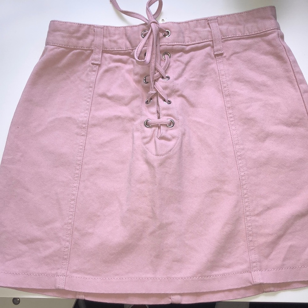 pink lace up skirt